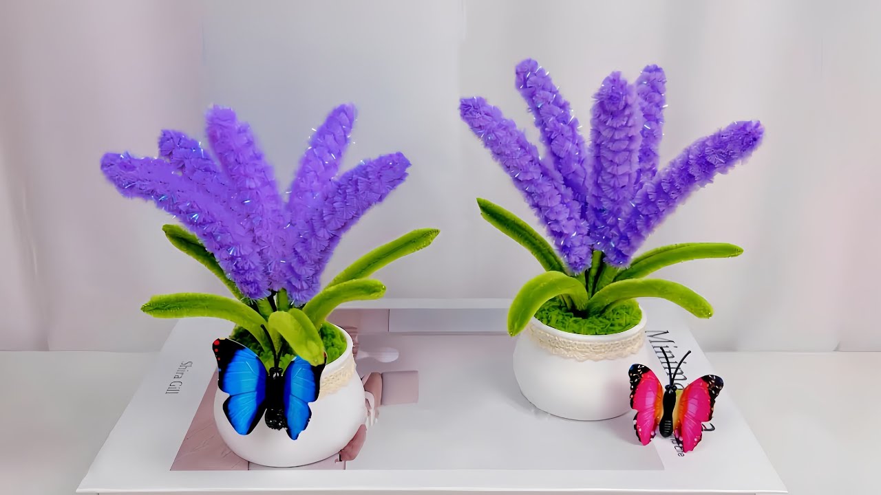 DIY Lavender Pot | how to make flower pot with pipe cleaners | lavender flower pot making tutorial