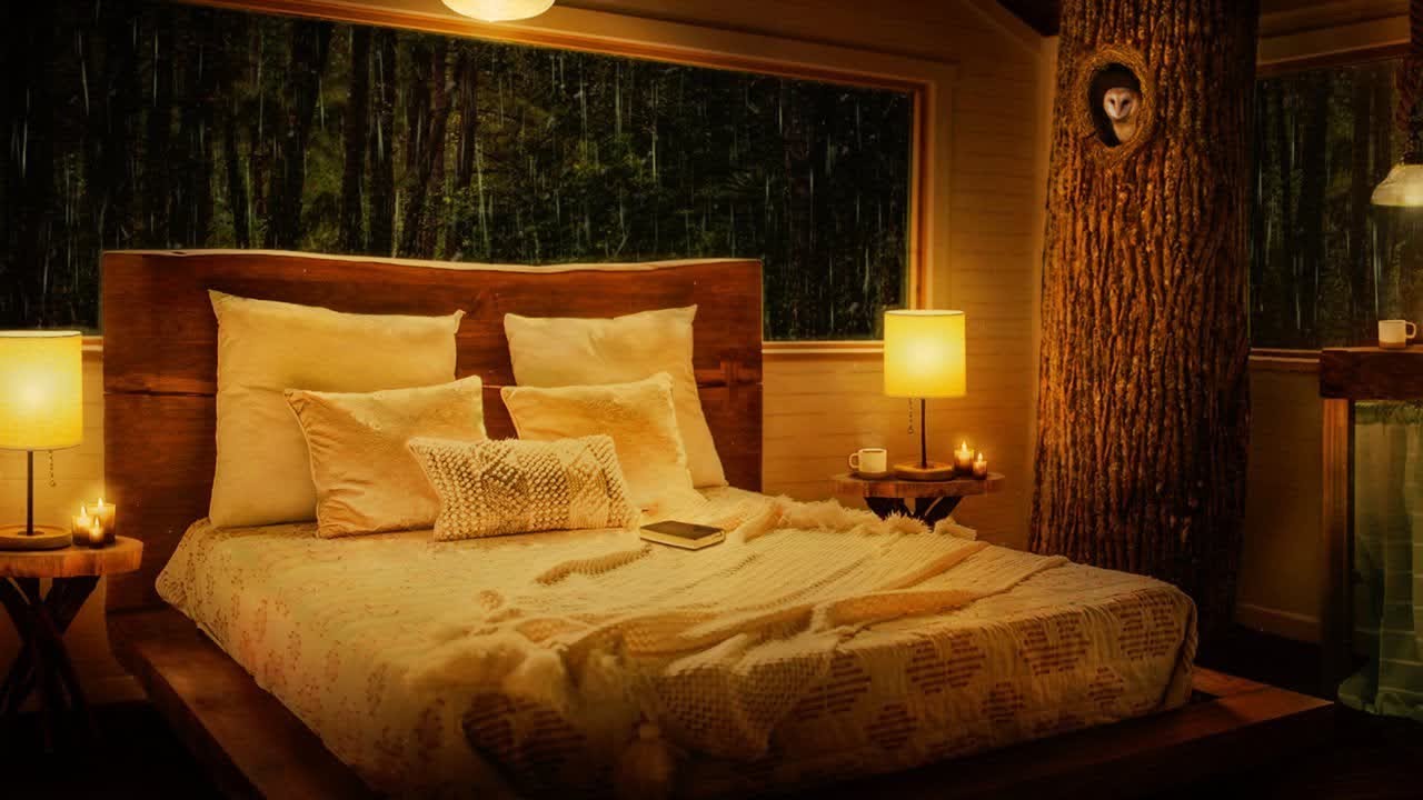 Cozy Treehouse Sleep Ambience | 8 Hours Rain and Thunder Sounds for ...