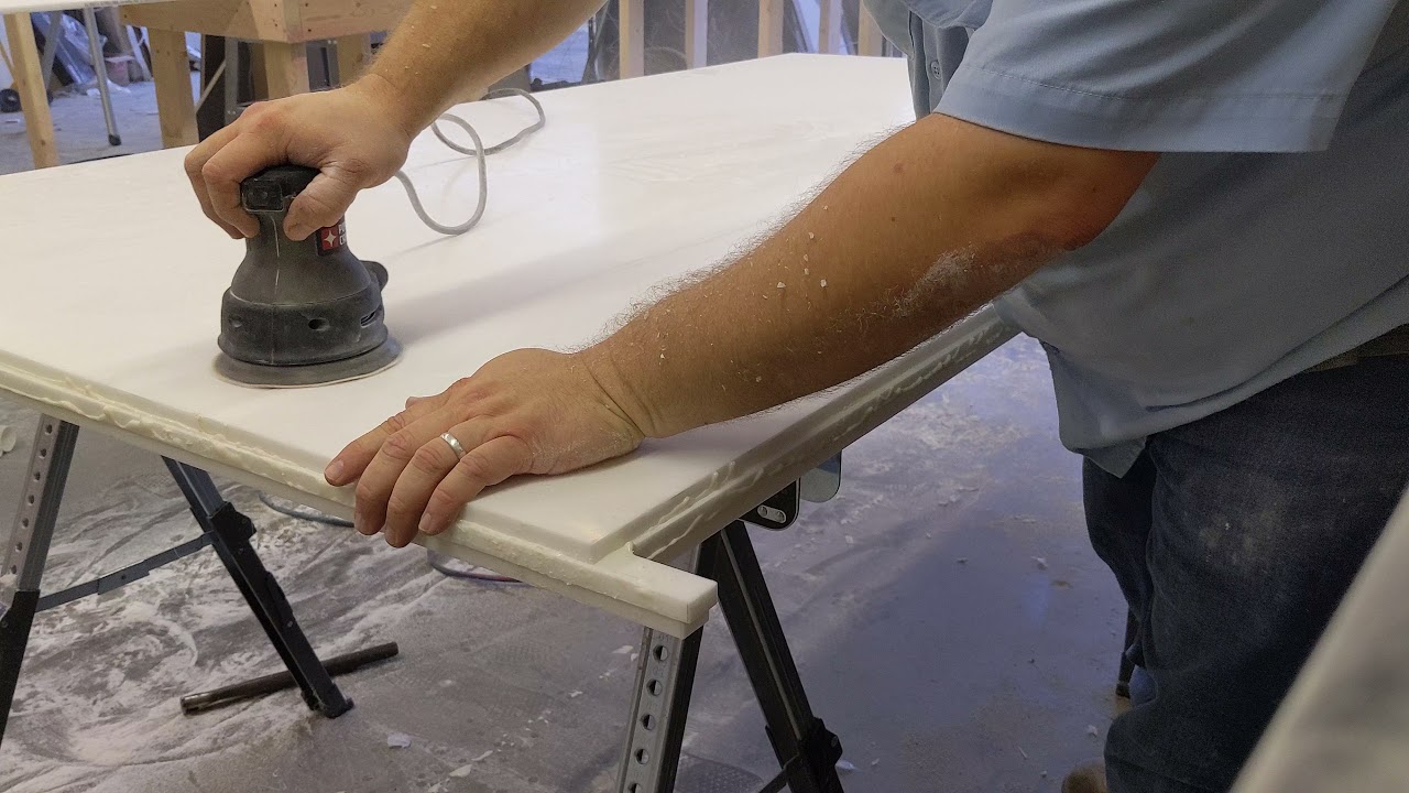 Sanding a solid surface seam in LG LX HiMacs material - YouTube
