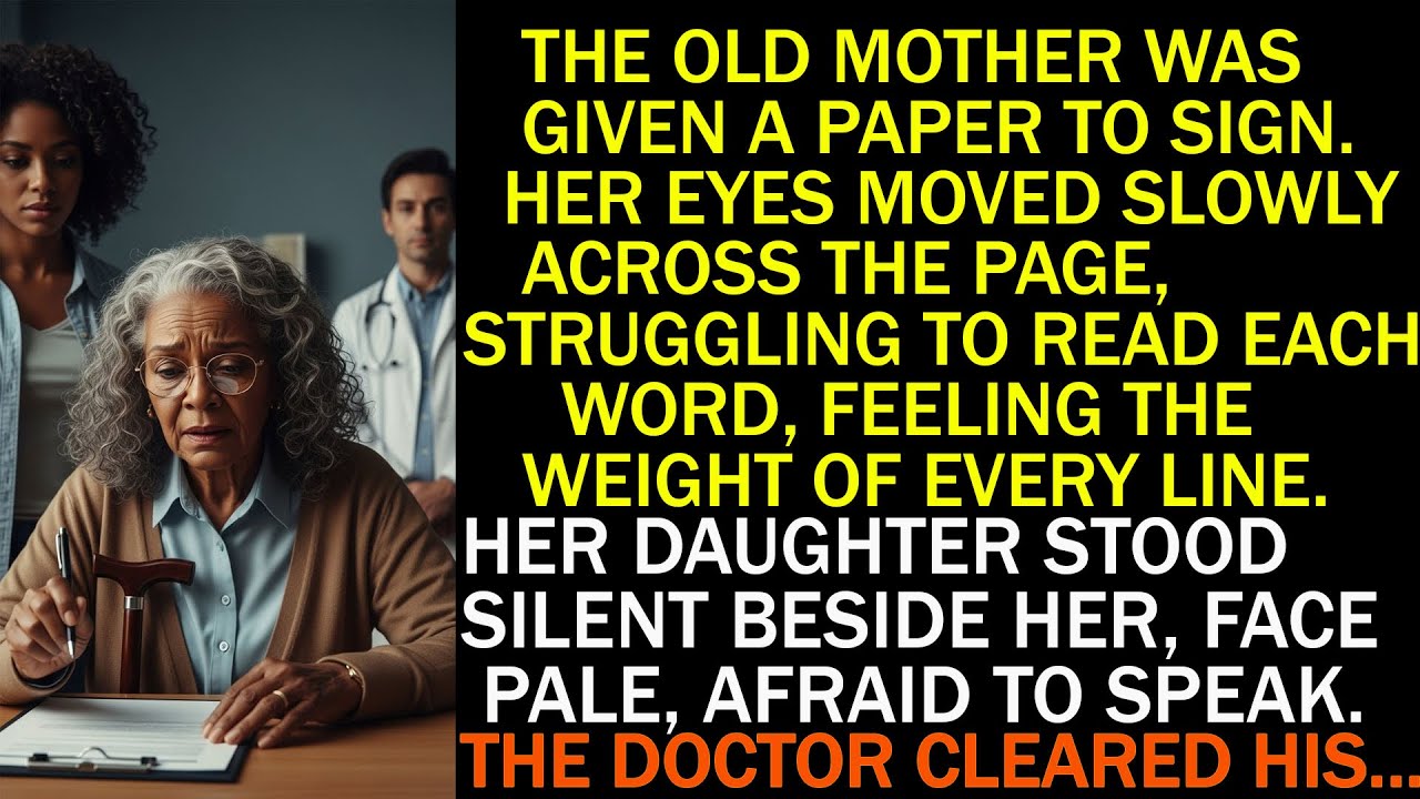 The Old Mother Was Given A Paper To Sign.Her Eyes Moved Slowly Across The Page,Struggling To...
