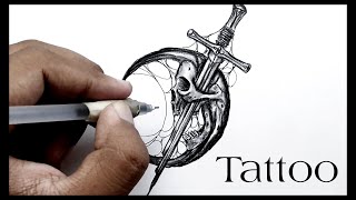 Easy skull tattoo tutorial #drawing