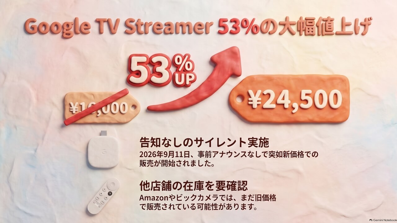 r*i様 Google TV Streamer (4K) 2026年3月購入 24,500円。「Google TV Streamer」53%も値上げ – Jetstream