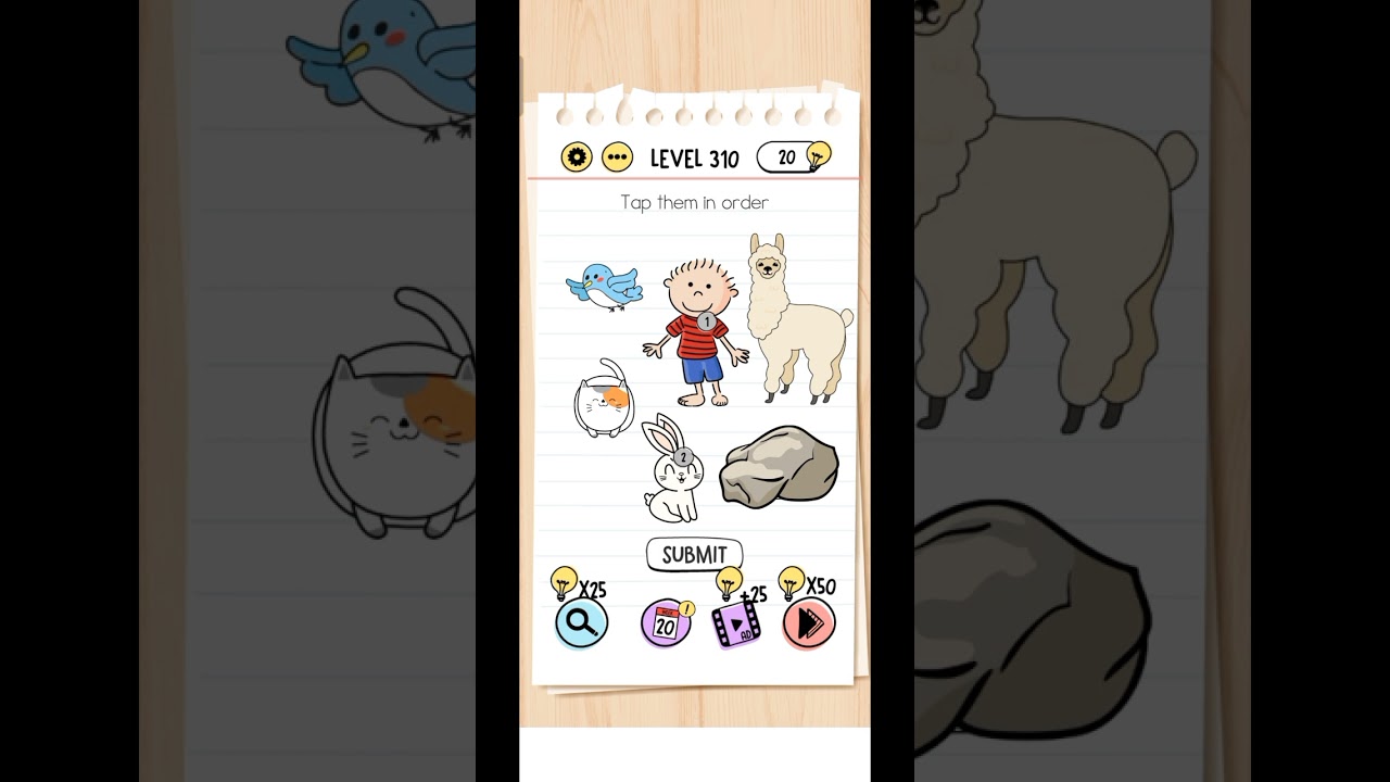 BRAIN TEST - Level-310 Tap them in order Boy-Rabbit-Bird-Llama-Chicken-Cat 310 