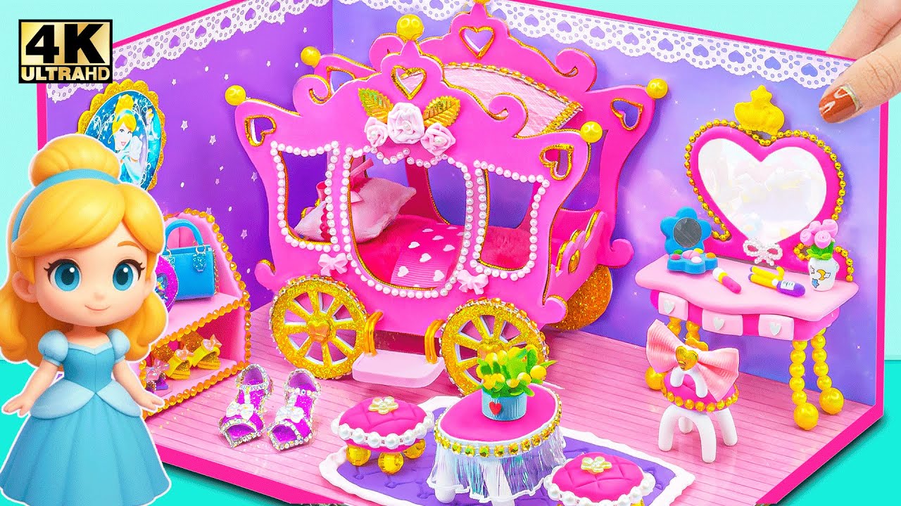 Миниатюрный домик своими руками ❤️ Создаём розовую спальню принцессы с кроватью-каретой и набором...