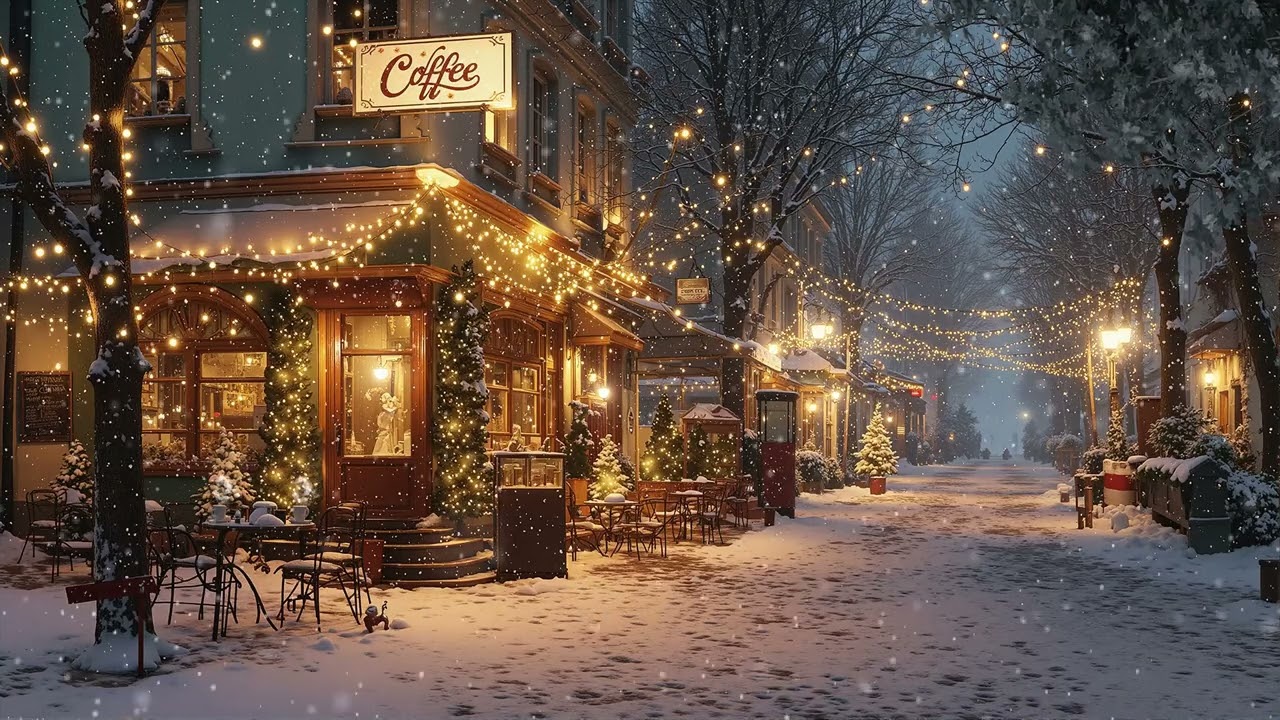 Peaceful Winter Street Café Jazz ❄️ Coffee Steam, Snowfall & Gentle Jazz Grooves