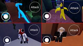 Playing as old man vs red jumpscare vs cyan vs yellow jumpscare rainbow friends Roblox