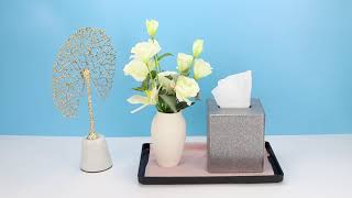 Ukwell Glitter Faux Leather Tissue Box Cover Square- Silver Grey