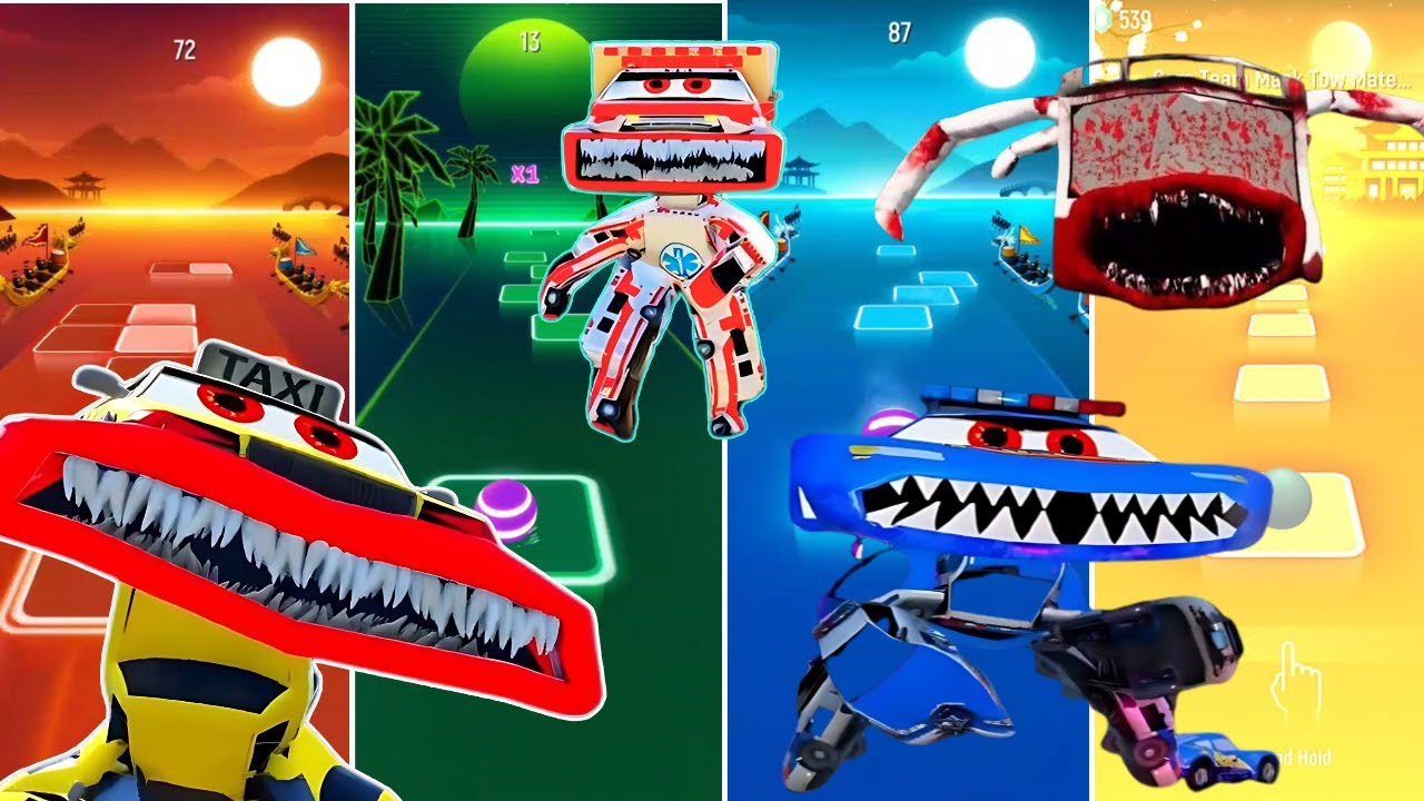 The Giant Pixar Ambulance vs Giant pixar taxi car eater vs Giant disney policeman mutant eater vs Bu