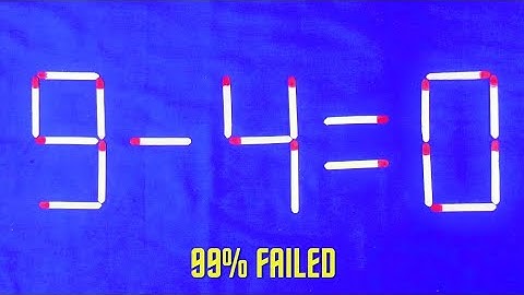Move only 1 Stick To Make Equation Correct-Matchstick Puzzle 9-4=0 ✓✓