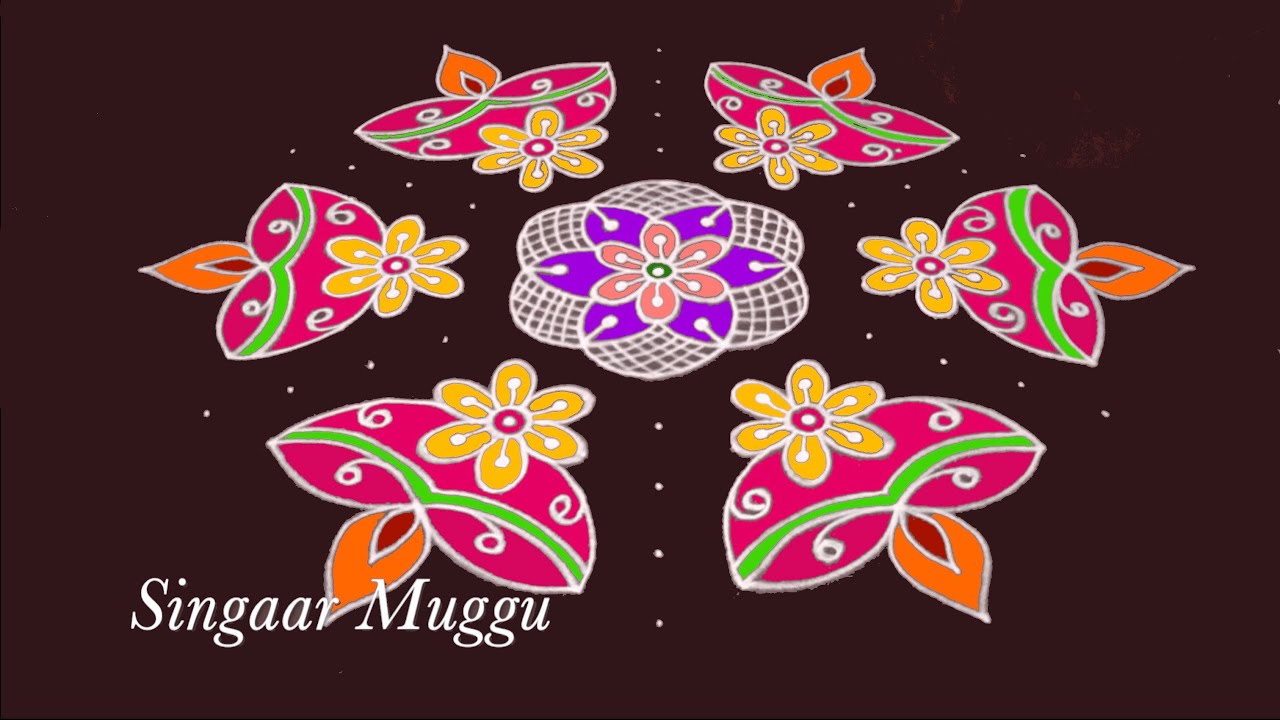 Karthigai Deepam Special Rangoli | Colourful Diya Rangoli | Diya muggulu | Pandaga muggulu 13X7 dots