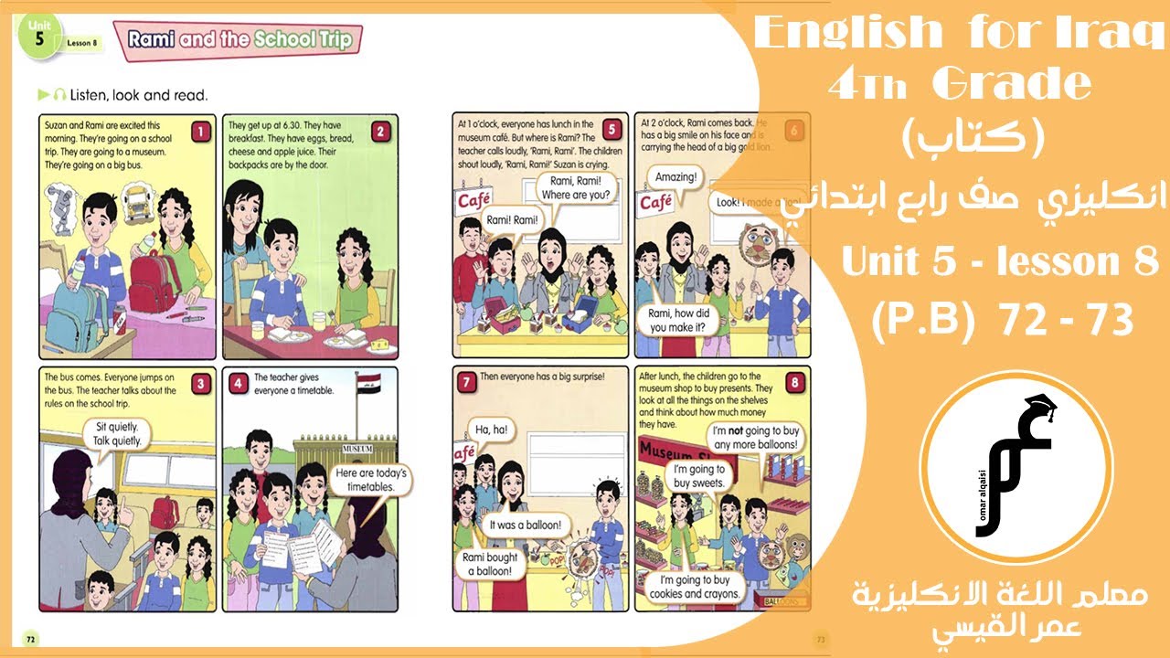 انكليزي رابع ابتدائي ( كتاب الطالب ) Unit 5 - lesson 8 صفحة 72 و صفحة ...