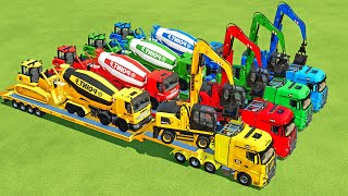 TRANSPORTING EXCAVATOR, MIXER TRUCK, BULLDOZER, POLICE CARS TO GARAGE WITH MAN TRUCK  FS22