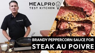 Chef Makes Brandy Peppercorn Sauce for Steak Au Poivre