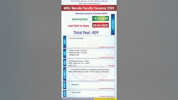 MSU Baroda Faculty Vacancy 2025 | Teacher Vacancy 2025