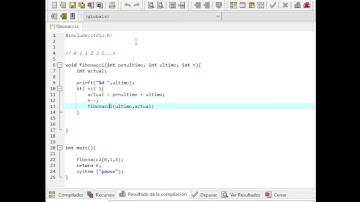 Algoritmo de Fibonacci con función recursiva en c.