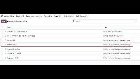 Odoo18 - New reconciliation model to create customer invoice or vendor bill from bank transaction