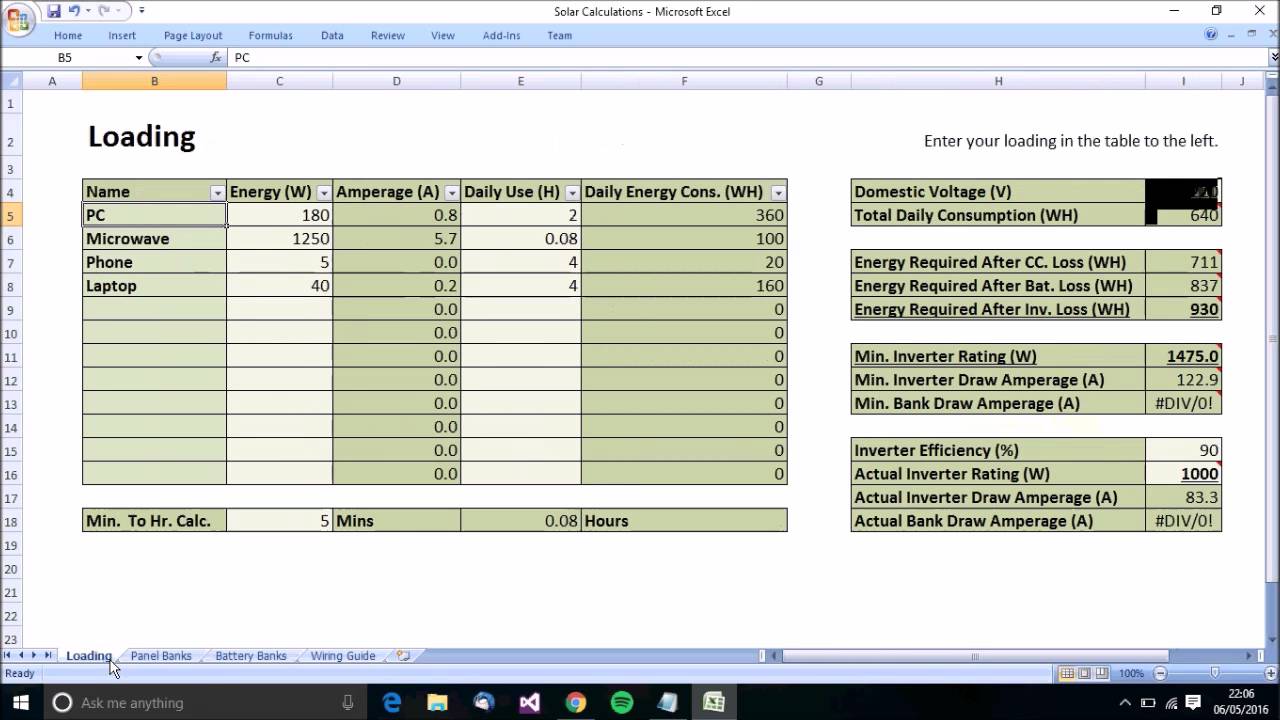 Tutorial Off Grid Solar Power Station System Design Calculations With Spreadsheet