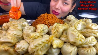 Eating Spicy🔥 Maggi Korean Mix Noodles, Paneer Momo, Veg Momo | Indian Street Food Eating Show Asmr
