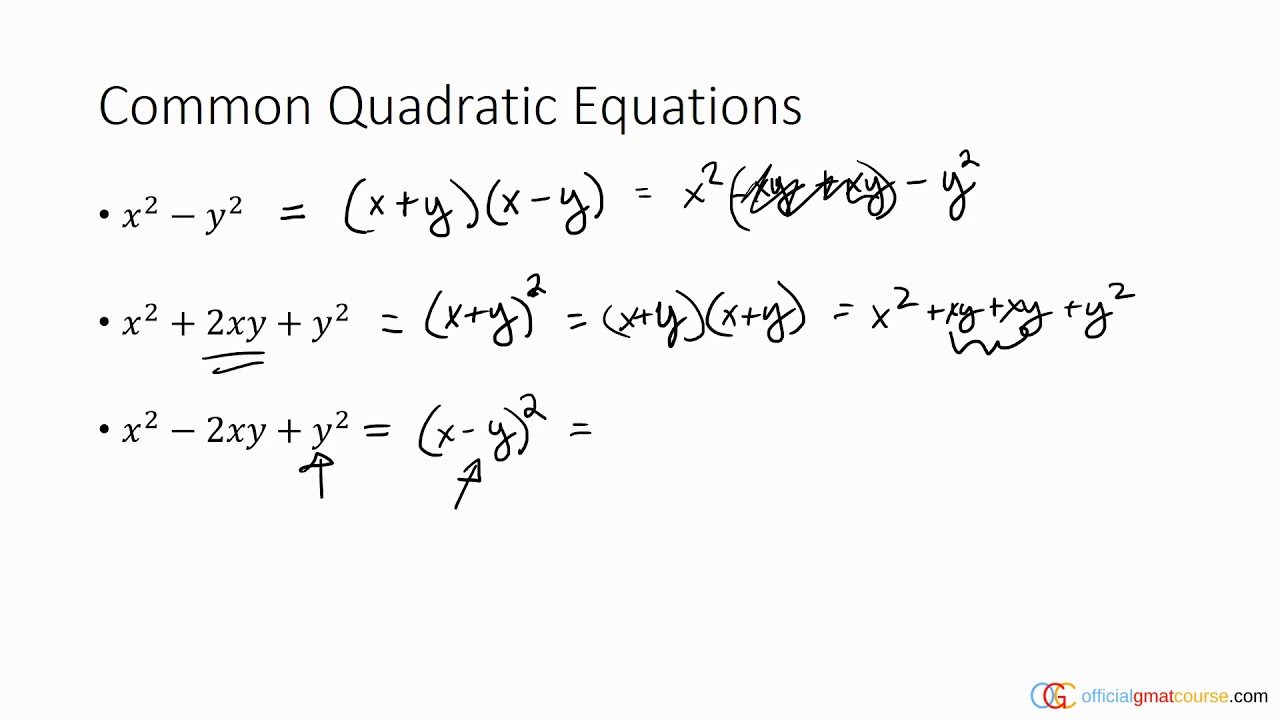 Common Quadratic Equations YouTube