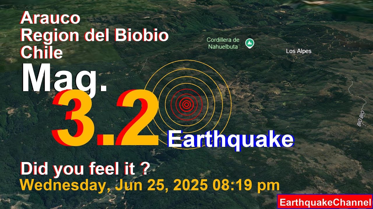 29 km East of Cañete, Arauco, Region del Biobio, Chile Earthquake today now