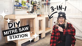 3-IN-1 DIY MITRE SAW STATION ON WHEELS | Perfect for tiny workshops *IT MOVES!*