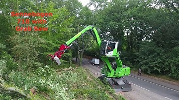 Ben Nicholson Tree Services, mechanical roadside tree felling using Sennebogen 718e with grab saw