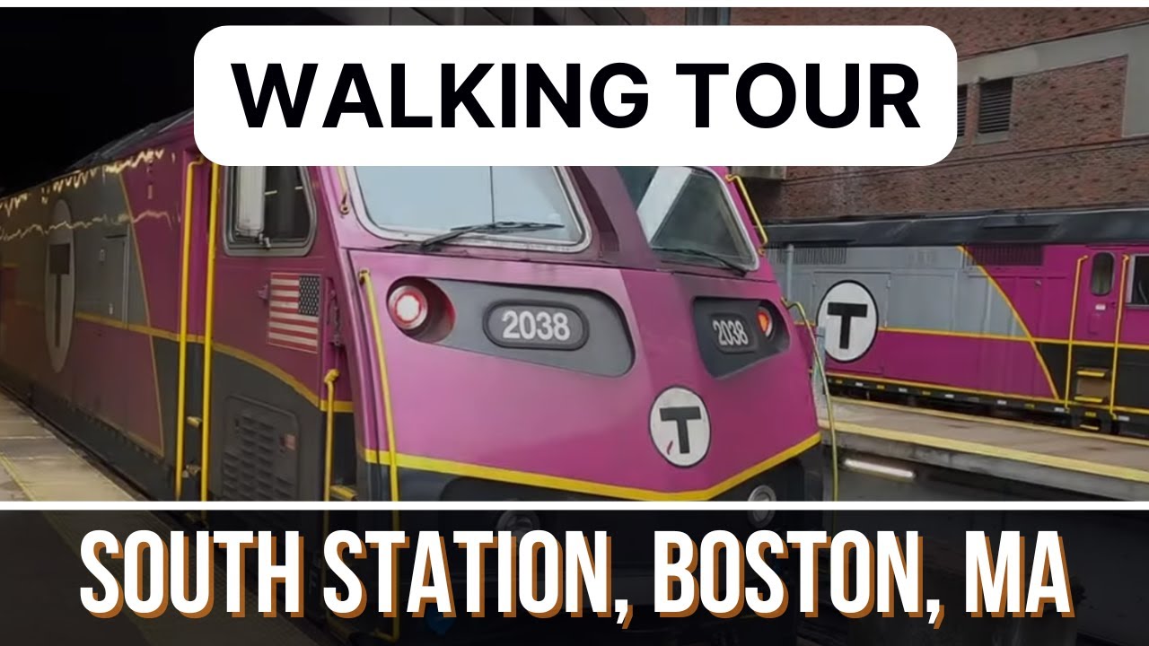 Walking Tour of South Station, Boston, MA - MBTA Commuter Rail - Trains