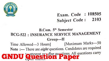 Gndu B.Com 5th Semester Insurance Service Management Question Paper || Bcom 5th Sem Paper 2020