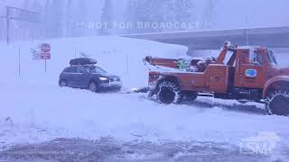 02-13-2025 Soda Springs, CA - Heavy Snow causes Snowplows, Cars, and Semi Trucks to Spin Out/Stall
