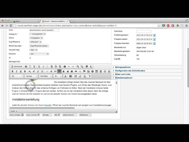 Vouch - Wissenschaftliches Zitieren im Internet Demo Joomla 2.5