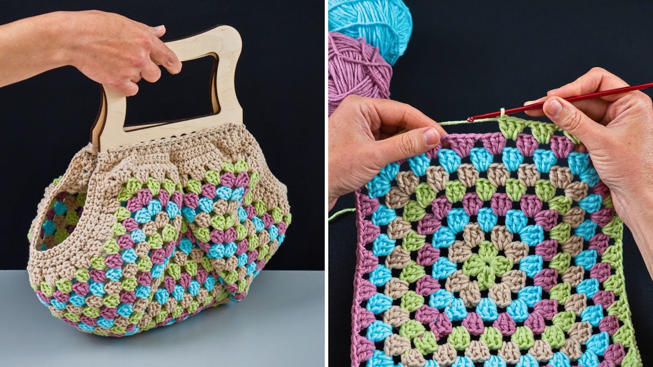 Простая сумка крючком в стиле «бабушкин квадрат» Miarti🧶