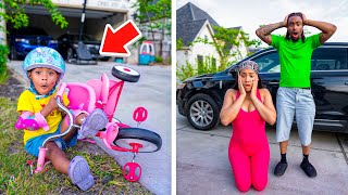 BABY FALLS OFF NEW BIKE, What Happens Next is Shocking !