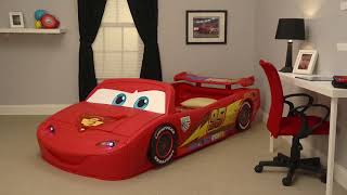 Disney Pixar Cars Convertible Toddler to Twin Bed with Lights and Toy Box