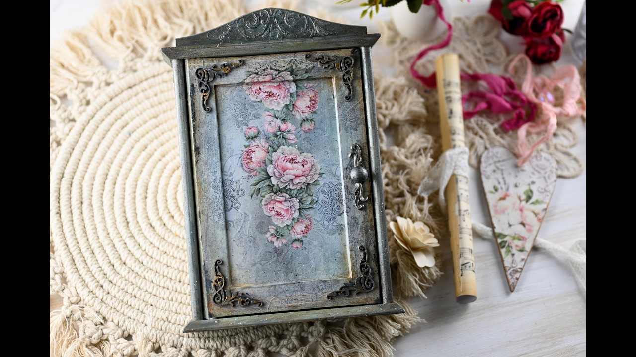 Shabby Chic Decoupage Key Box – Vintage Lace & Roses Home Decor - YouTube