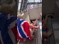 Norway fans are doing a “Viking Row” up the escalator at Boston’s South Station #norway #haaland
