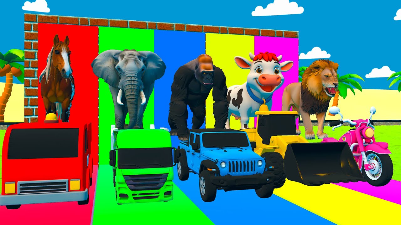Long Slide Game with Cow Elephant Gorilla Hippopotamus Tiger 3d Animal Game Funny 3d Animals