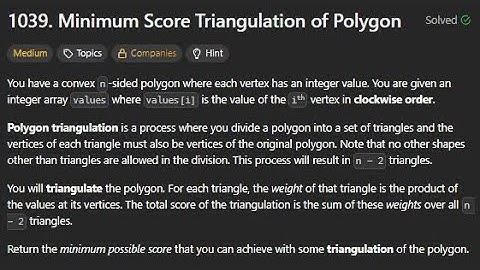 1039 Leetcode | Minimum score Triangulation of Polygon | Dynamic Programming | Memoization 