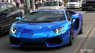 Salomondrin's Outrageous Crazy CHROME BLUE Lamborghini Aventador driving in Beverly Hills!!