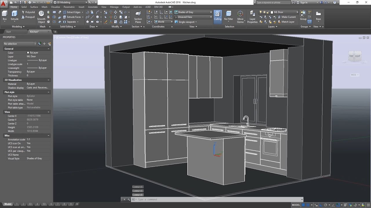 3d basic kitchen in autocad - cabinets modeling