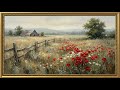 Vintage Dark Red Roses Painting | Gold Frame TV Art | Art Screensaver for TV 2 Hrs