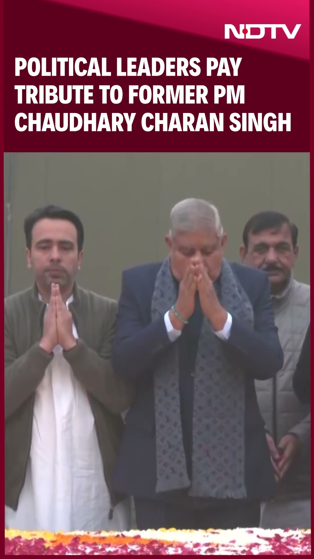 VP Dhankhar, Union Min Jayant Chaudhary Pay Floral Tributes To Former PM Chaudhary Charan Singh