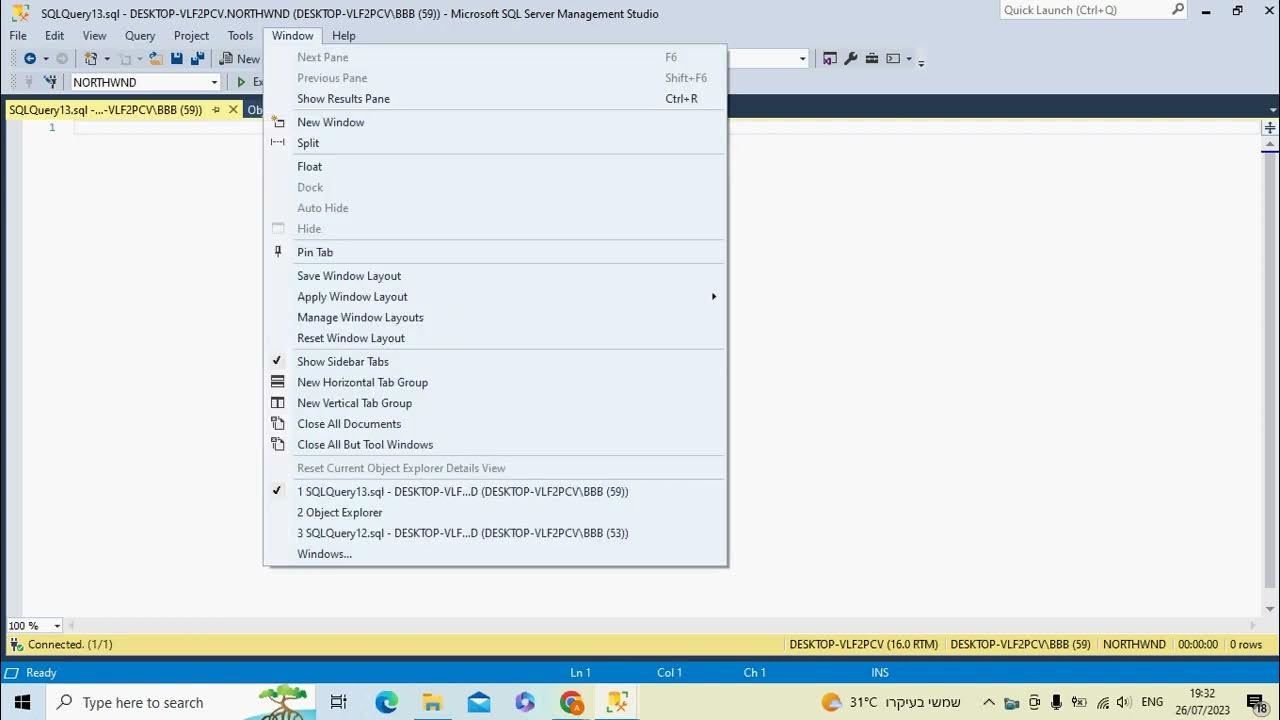 SQL server reset window layout - YouTube