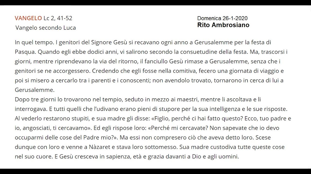 L'importantissimo vangelo di oggi, nel Rito Ambrosiano - YouTube