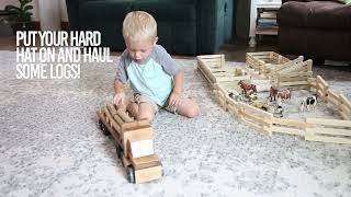 Amish-Made Wooden Log Semi Truck Toy