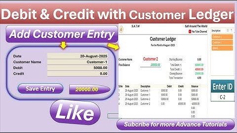 Debit and Credit with Customer Ledger in Excel | debit and credit ledger in EXCEL |Automatic Debit