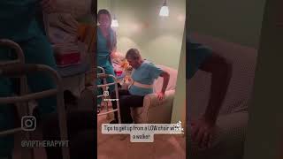 How to help assist someone from a low chair with a walker. screenshot 4