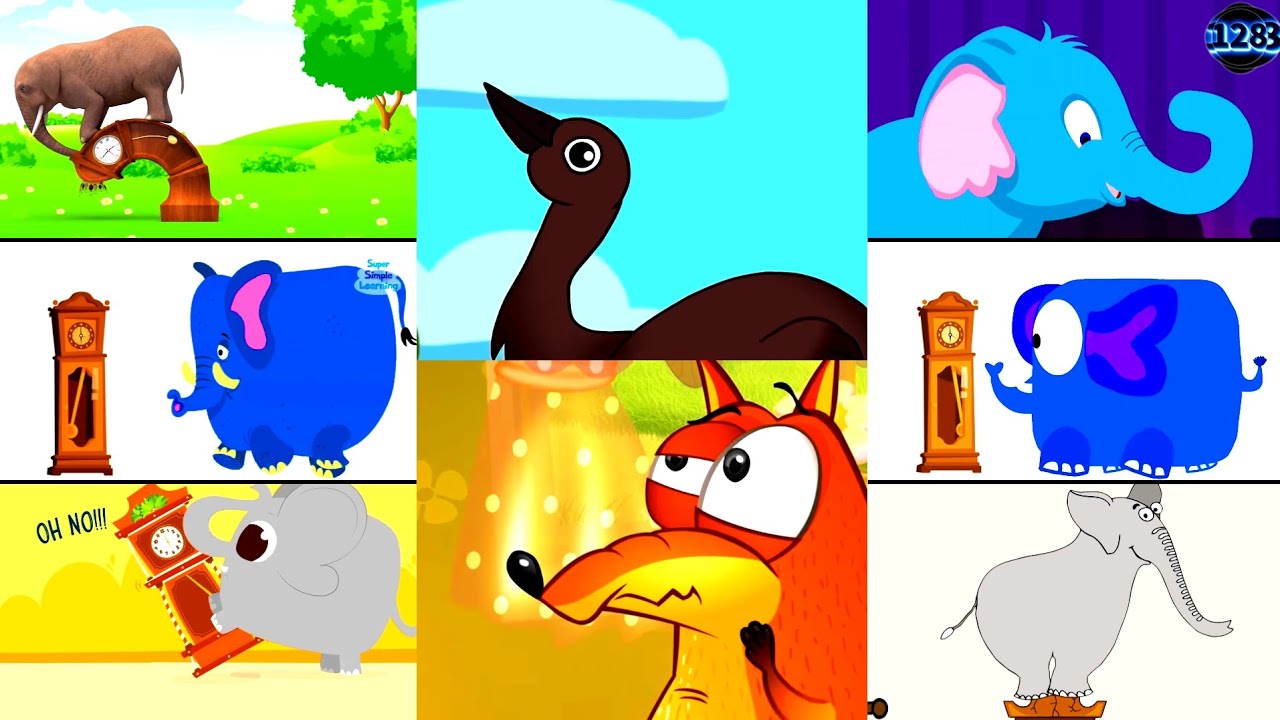 HICKORY DICKORY DOCK || EMU VS FOX & 6 ELEPHANT || 8 CLOCK CRASHER PARTY || AUDIO & EFFECT TUTORIAL