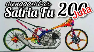 drag SATRIA FU , menggambar motor, cara menggambar motor drag, cara menggambar motor drag satria fu