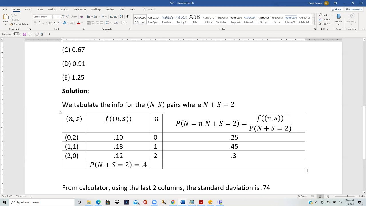 Actuarial SOA Exam P Sample Question 173 ( once 231) Solution