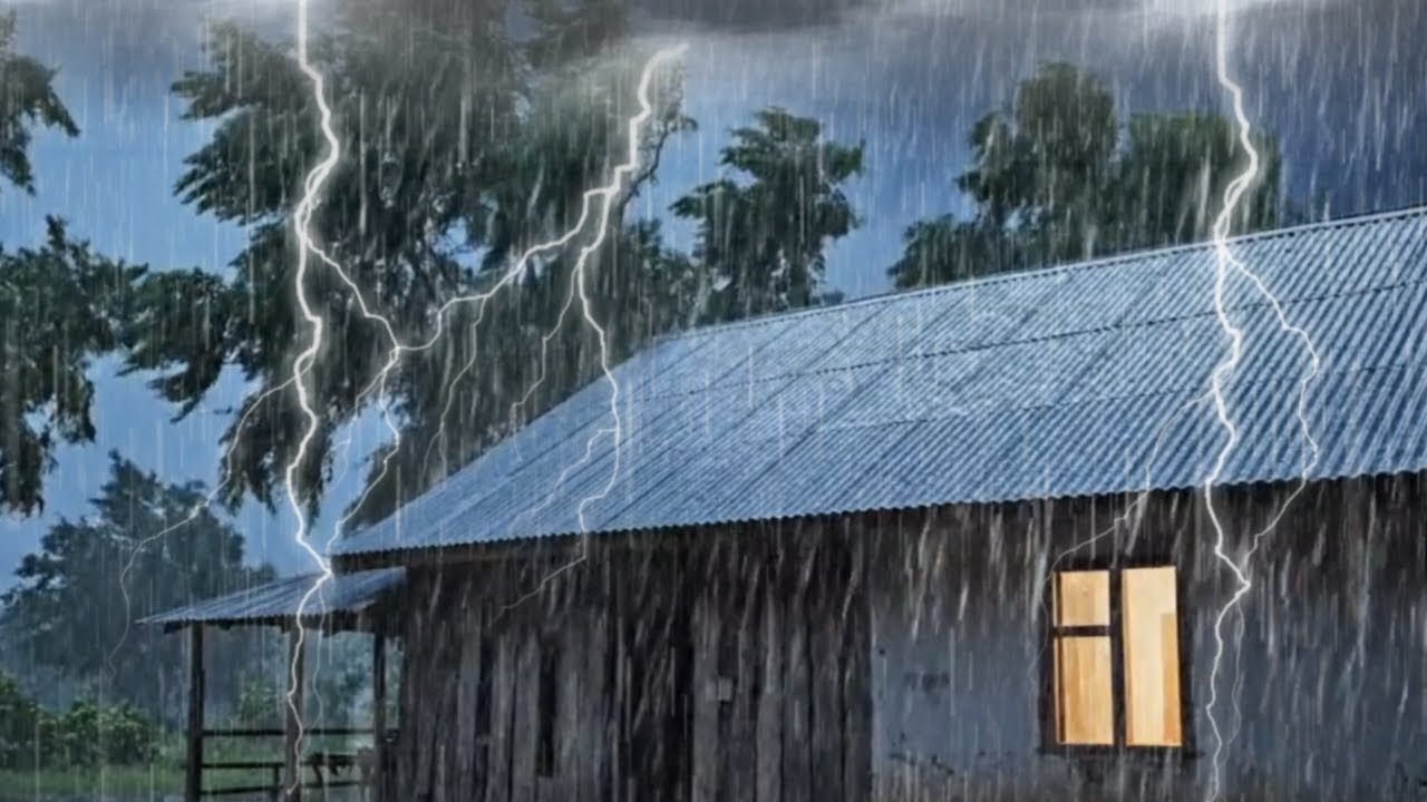 Heavy Rain and Thunderstorm with Lightning | Deep Sleep, Relaxing ...